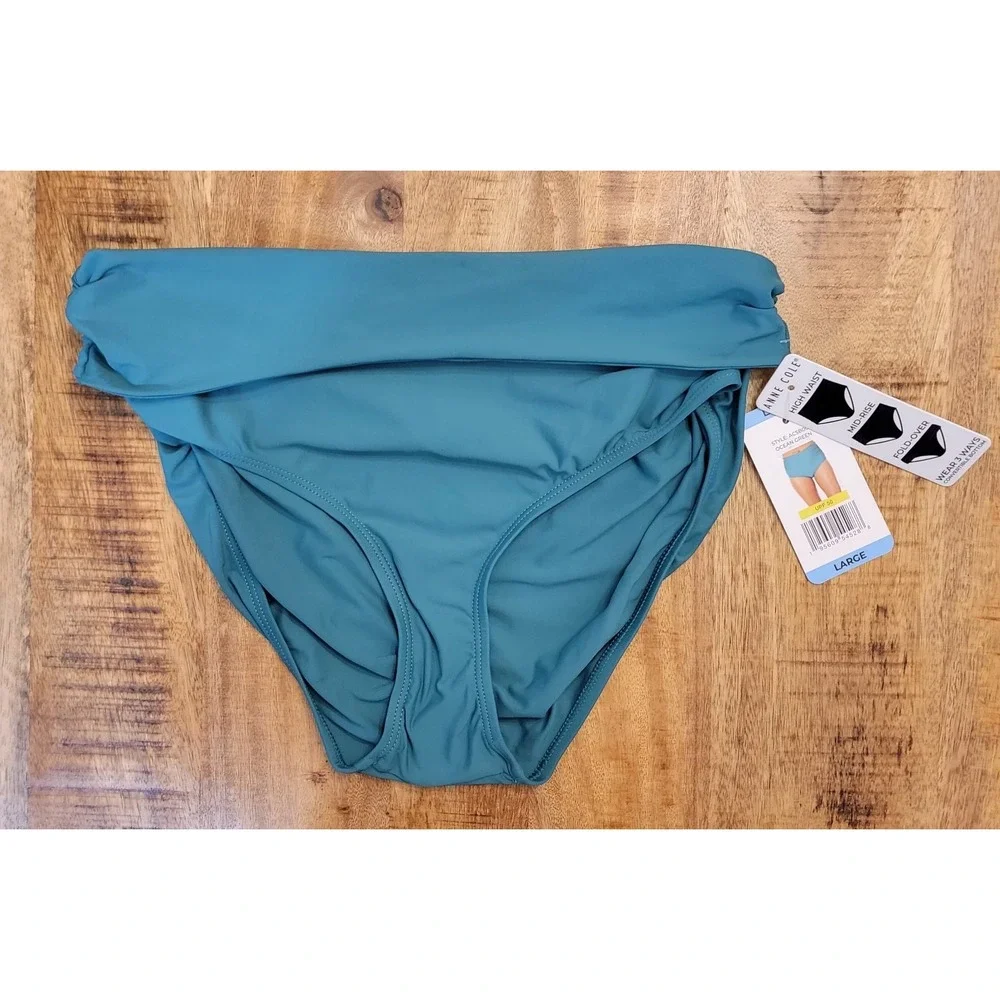 Anne Cole Limited Edition Ladies Large High Waist‎ Shirred Swimsuit Bottom NWT